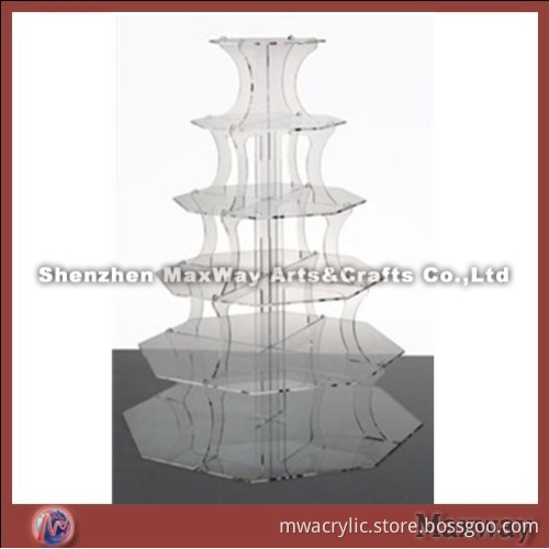 Clear Octagonal Promotional Acrylic 6 Tiers Tower Wedding Cup Cake Display Stand Rack